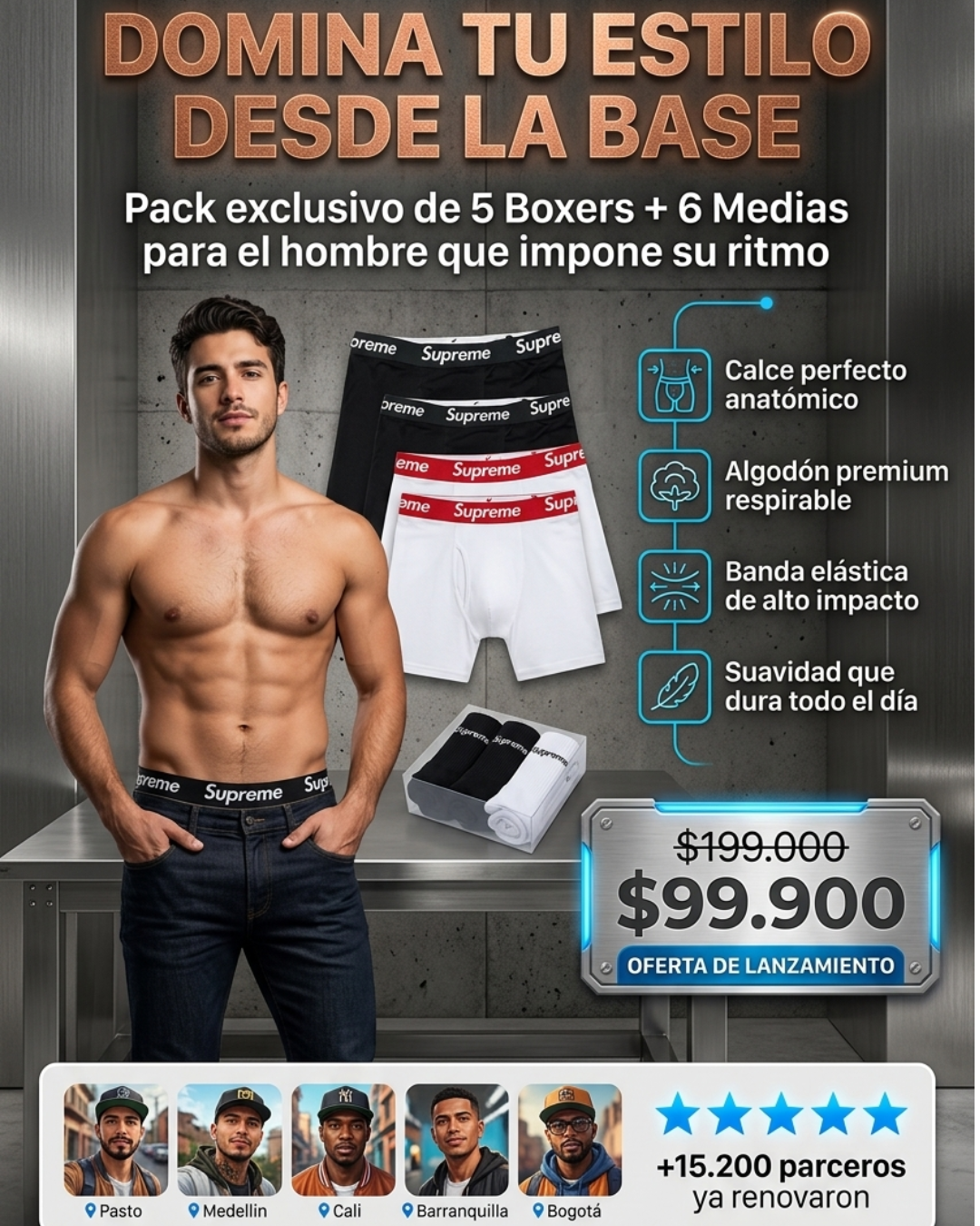 KIT 5X BOXERS SUPREME + 6 PARES DE MEDIAS