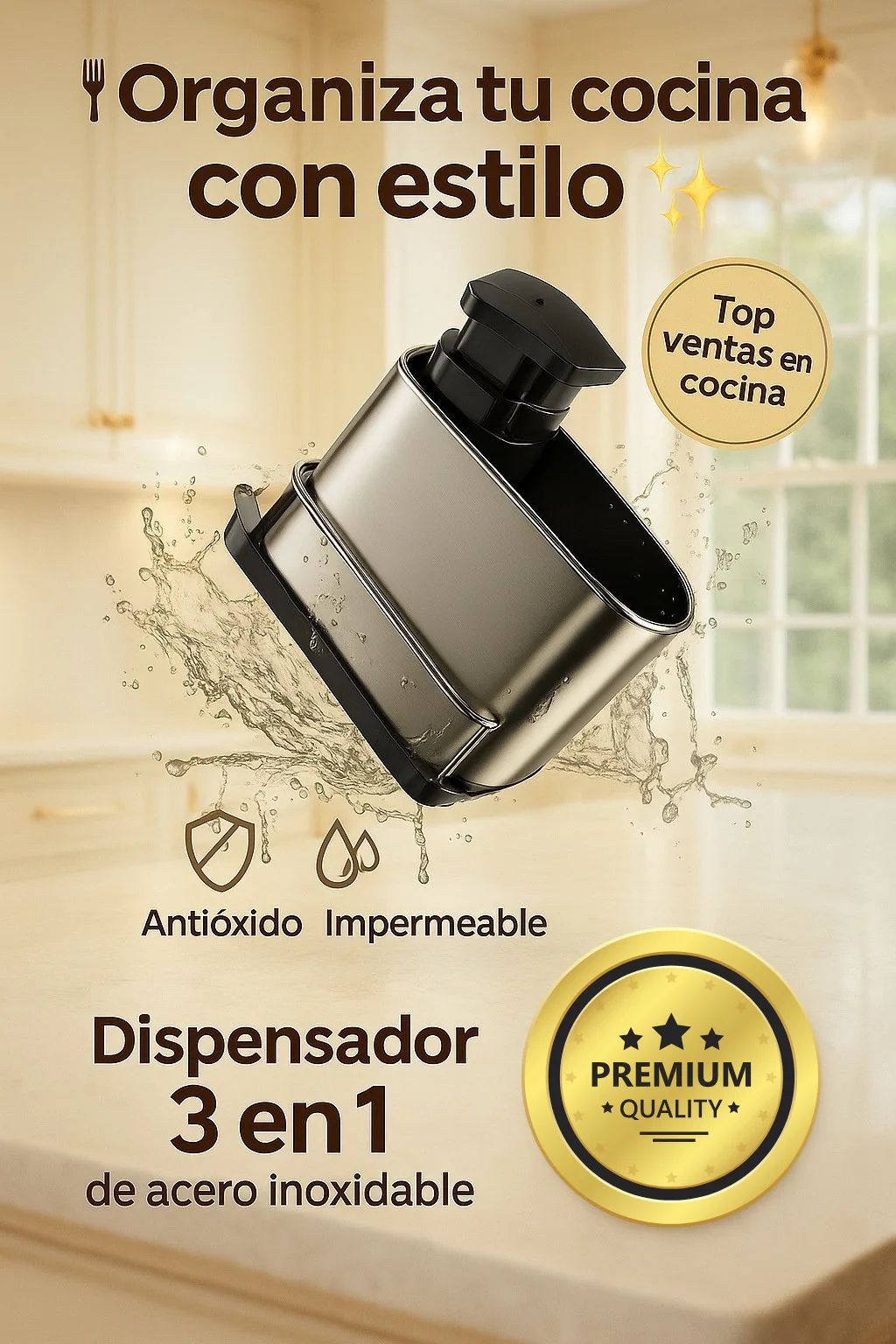 Organizador & Dispensador de Jabón de Acero Inoxidable